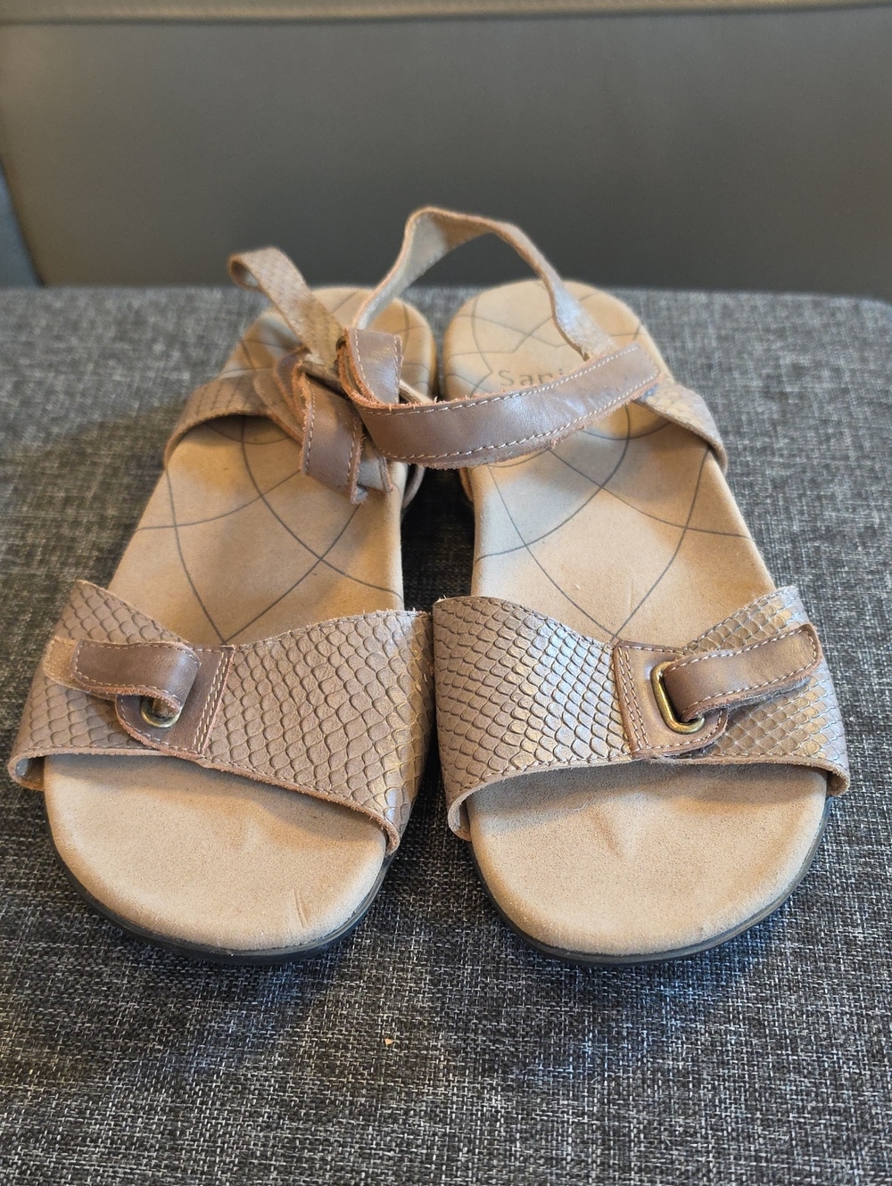 Sanita Taupe Textured Leather Ankle-Strap Sandals